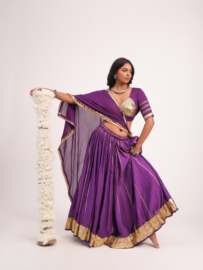 Purple Mul Chanderi set