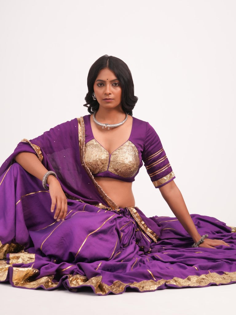 Purple Mul Chanderi set