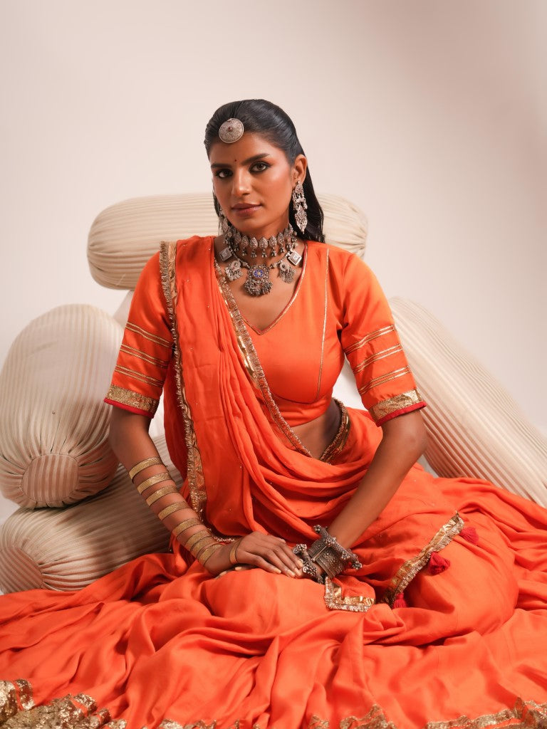 Orange Mul Chanderi Set