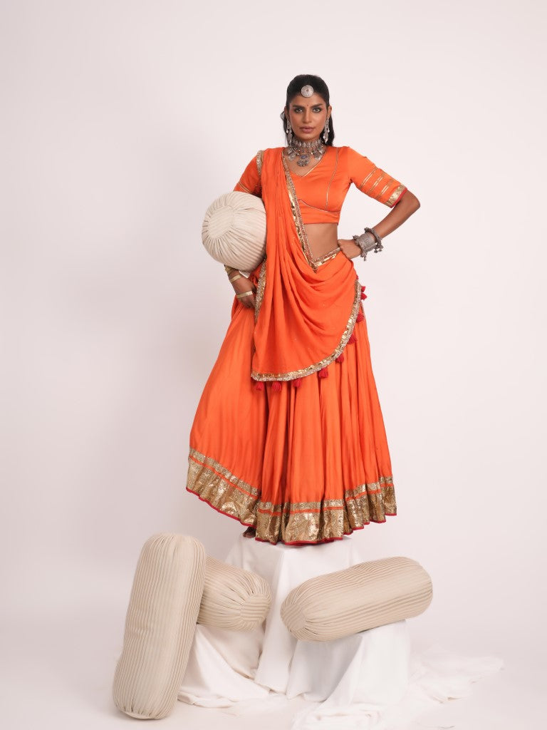 Orange Mul Chanderi Set