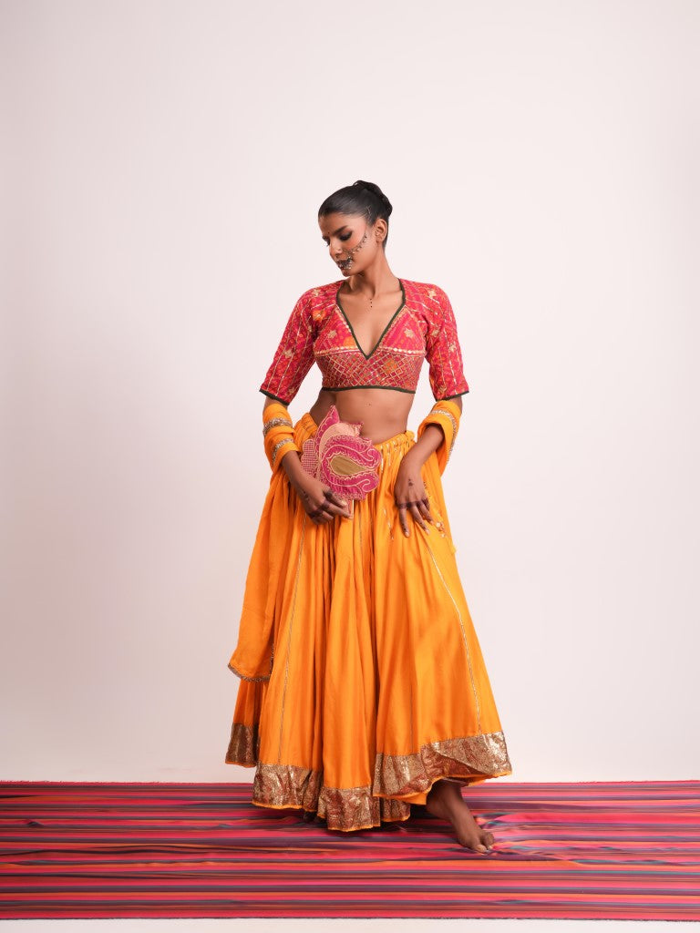 Yellow and Rani Bandhani Set